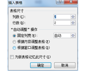 插入表格行数、列数设置